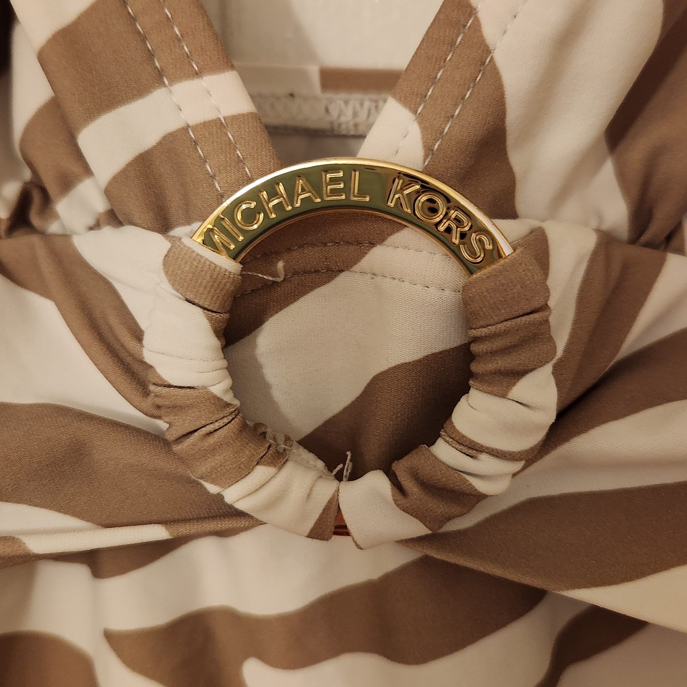 Michael Kors Tan And Cream Striped Swimsuit